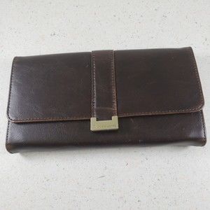 Liz Claiborne Leather Wallet Tri-Fold with Checkbook Insert and Calculator Brown